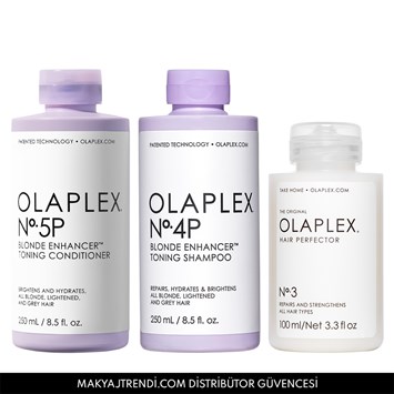 OLAPLEX - THE BLONDE & GREY HAIR-STRENGTHENING SYSTEM - Sarı & Gri Saçların Rengini Koruyan & Bağ Güçlendirici & Saç Kusursuzlaştırıcı Üçlü Bakım Seti