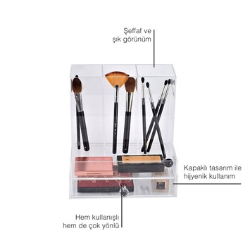 BEAUTY INSIDEOUT - ÇEKMECELİ ÜSTÜ KAPAKLI FIRÇALIK - Pleksi Makyaj Organizeri