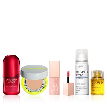 SHISEIDO - IN FLIGHT BEAUTY RESET ESSENTIALS SET - Uçuş İçin Cilt Bakım Serumu, Kuru Şampuan, Bakım Yağı, Likit Allık ve Güneş Koruyucu BB Krem Seti