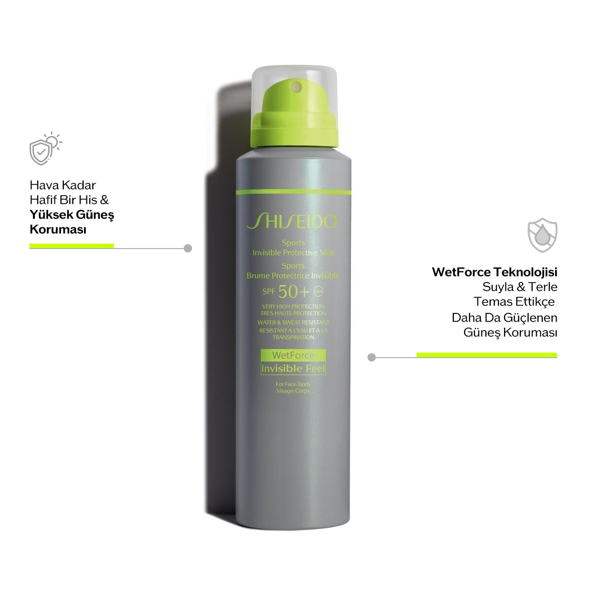 Suya, Tere Dayanıklı Transparan Güneş Koruyucu Sprey SPF50+ (Yüz ve Vücut)