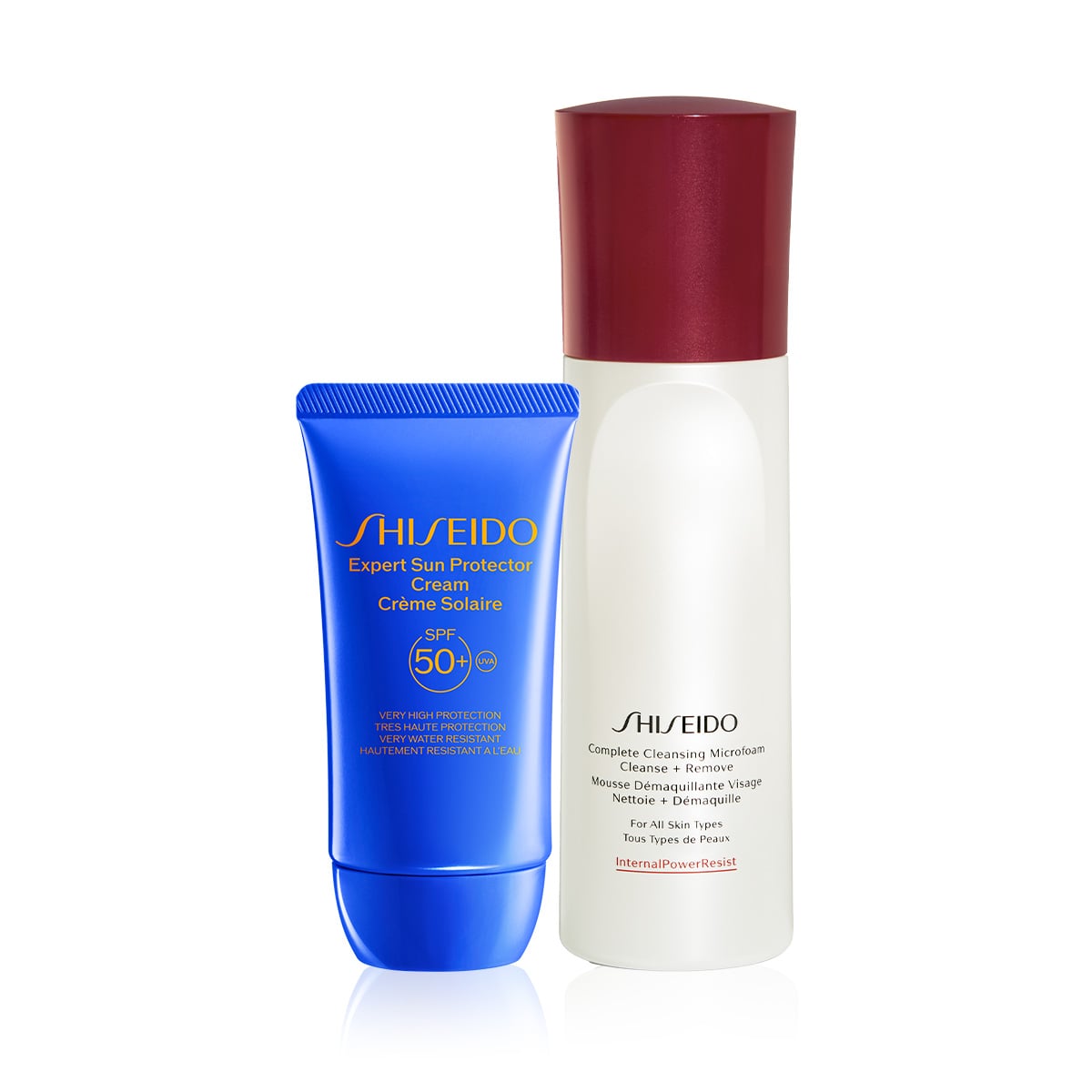 Suya, Isıya Dayanıklı Güneş Koruyucu Yüz Kremi SPF50+ ve Çift Etkili Temizleyici Köpük Seti